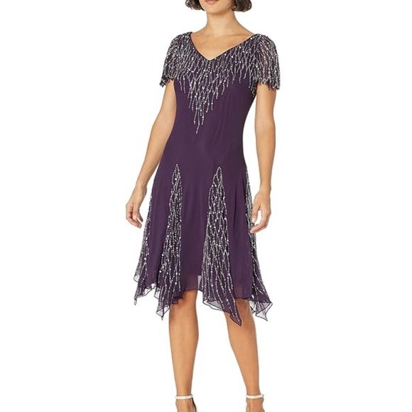 NWT J Kara Godet Dress Short Beaded Whimsical Fairy Style Size 8 - Picture 1 of 16